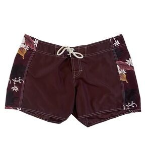Shay Bouvier Maroon Hibiscus Surf Shorts